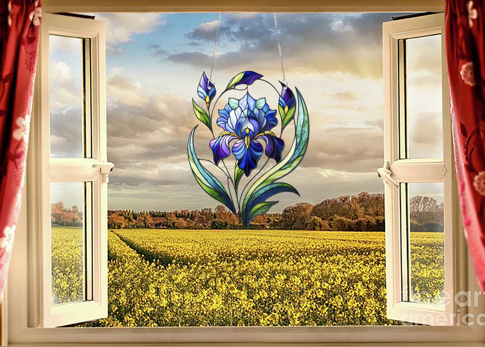 Purple Iris Flower Faux Stain Glass, Mother's Day Gift, Gift For Mom, Flower Lover Gift, Home Decor, Yard Decor, Purple Iris Window Hanging