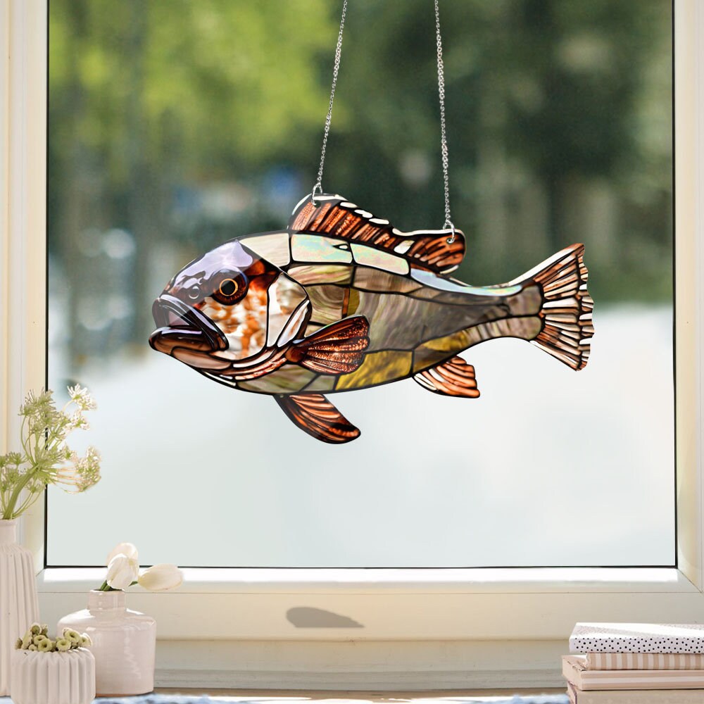 Brown Sea Bass Fish FAUX Stain Glass, Fish Window Hanging, Wall Hanging Fish, Home Decor, Kitchen Decor,Window Hanging, NOT GLASS suncatcher