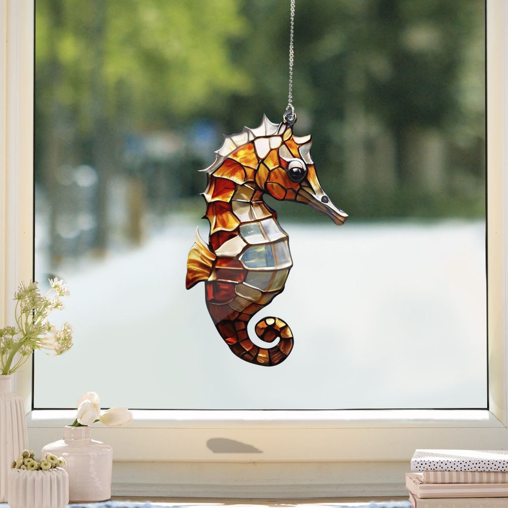 ACRYLIC Seahorse Window Hanging, Seahorse Gift, Ocean Decor, Home Decor, Ocean Lover Gift, New House Gift, Yard Decor, Sea lover Gift