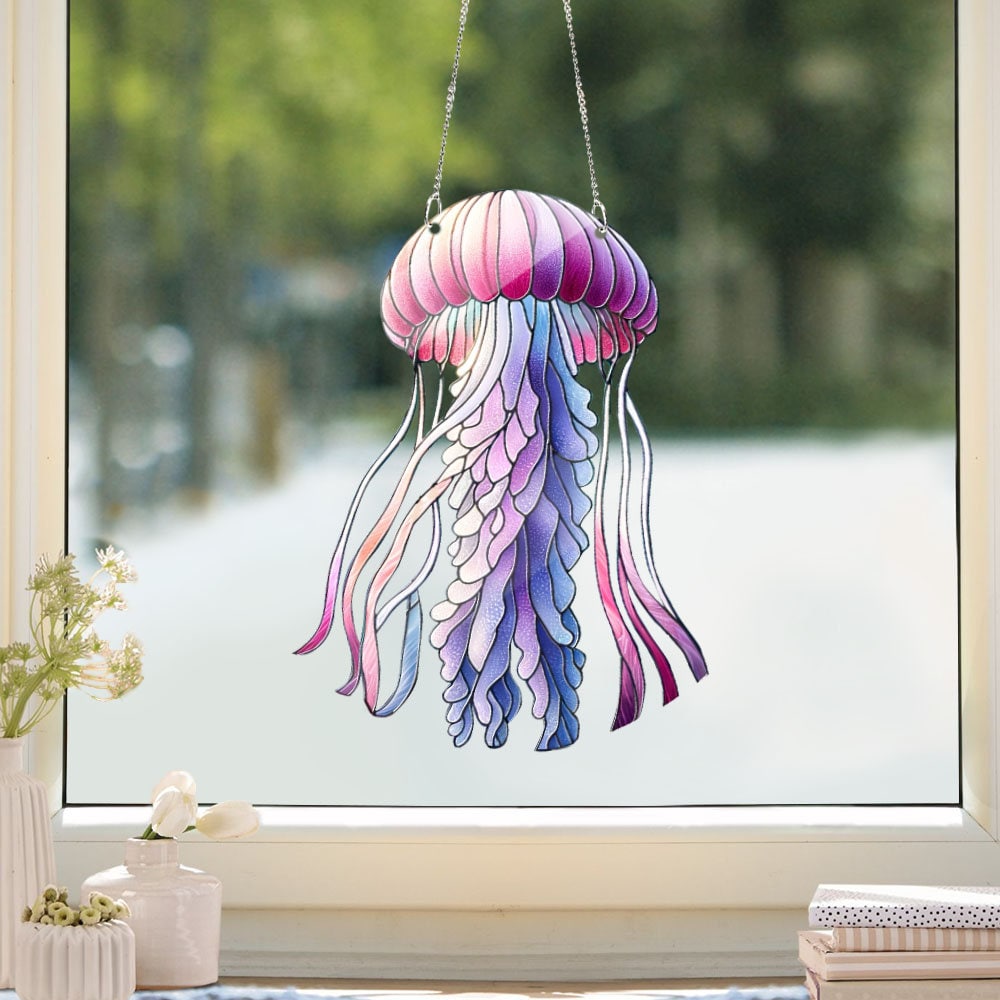 JellyFish Window Hanging, Mother's Day Gift, Gift For Mom, Jellyfish lovers gift, Fauxed Stained Glass, Aesthetic sign, housewarming gift