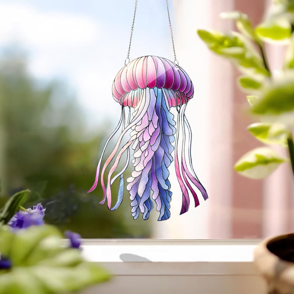 JellyFish Window Hanging, Mother's Day Gift, Gift For Mom, Jellyfish lovers gift, Fauxed Stained Glass, Aesthetic sign, housewarming gift