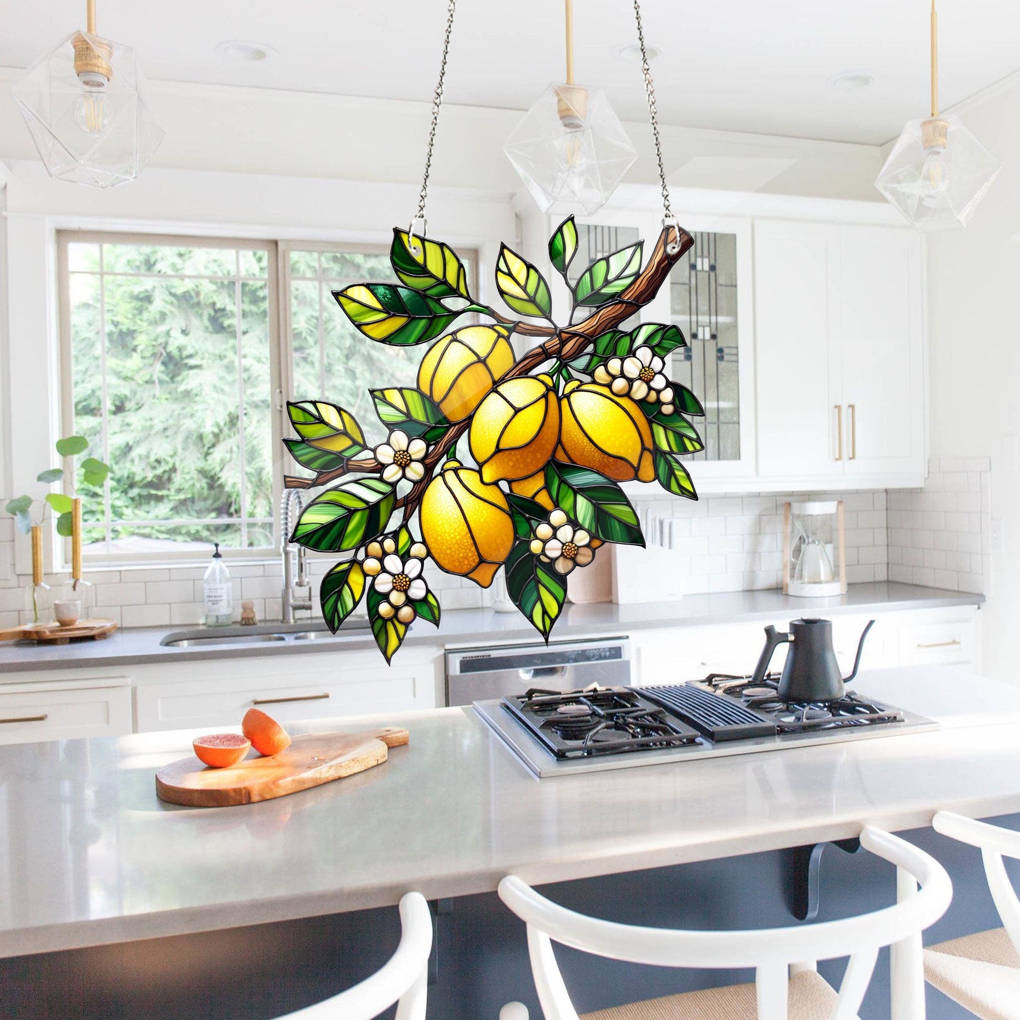 ACRYLIC Lemon Branch Window Hanging, Lemon Branch Gift, Mother's Day Gift, Gift For mom, Mom Gift, Fruit Lover Gift, Kitchen Decor, Mom Gift
