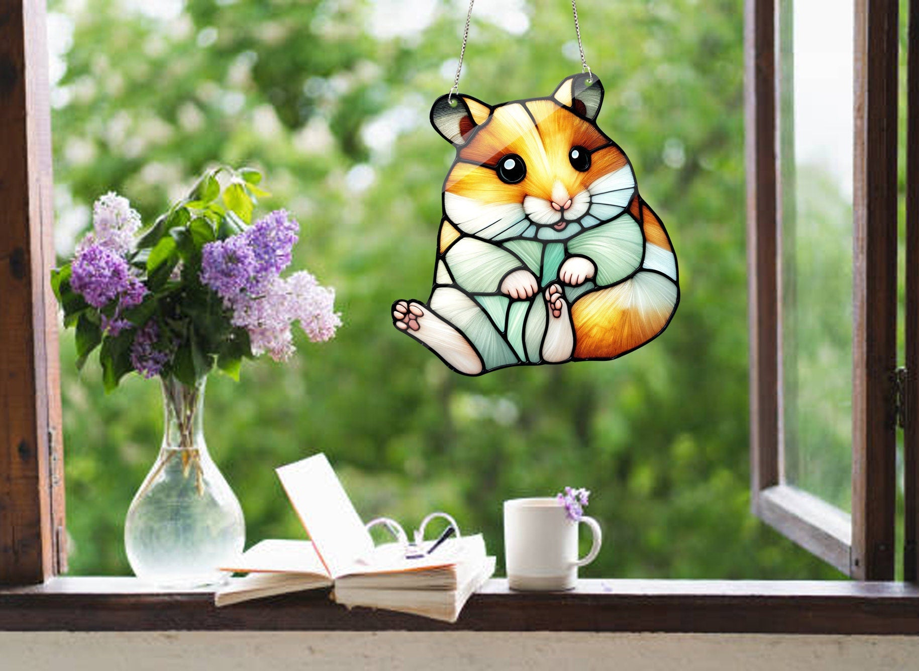 ACRYLIC Hamster Window Hanging, FAUX Stain Glass, Cute hamster Decor, Animal Decor, Hamster mom gift, Mothers day gift, gift for kids