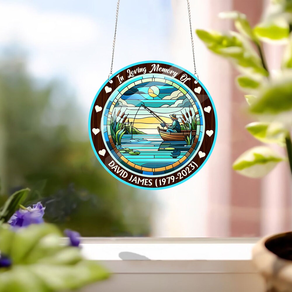 Personalized Fishing in heaven Acrylic Window Hangings, Memorial In loving memory, fisherman memorial, remembrance gift