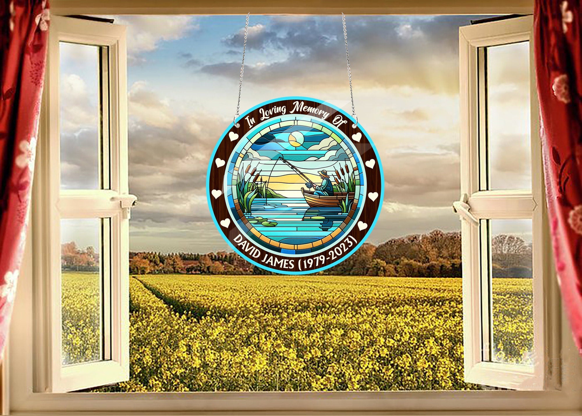 Personalized Fishing in heaven Acrylic Window Hangings, Memorial In loving memory, fisherman memorial, remembrance gift