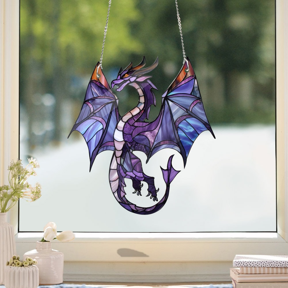 Purple Dragon Acrylic Window Hangings, Dragon lovers gift, NOT SUNCATCHER, Home Decor, gift for kids, Dragon decor