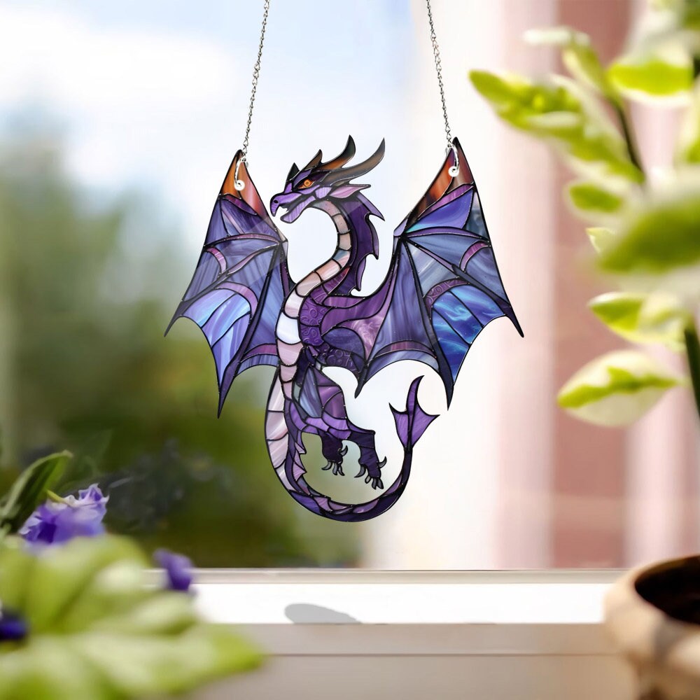 Purple Dragon Acrylic Window Hangings, Dragon lovers gift, NOT SUNCATCHER, Home Decor, gift for kids, Dragon decor