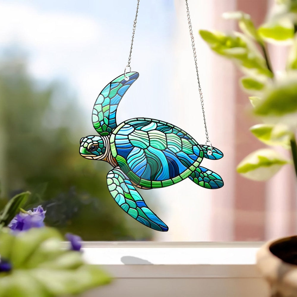 Special gift set - Sea Turtle ACRYLIC window hanging, Turtle Window Hangings, turtle lovers gift,, Faux Stained Glass