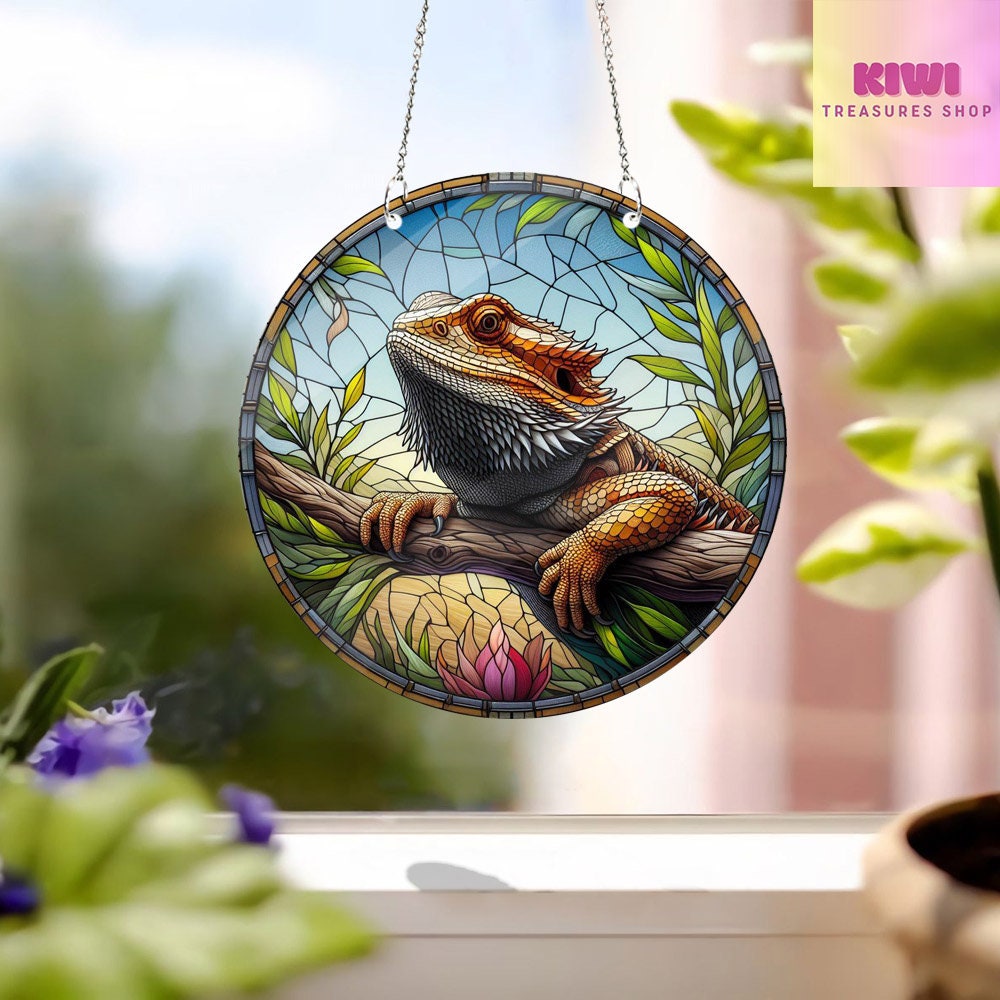 Bearded Dragon ACRYLIC window hanging, Reptile lovers gift, Lizard decor, Bearded Dragon decor, Faux Stained Glass, Not suncatcher