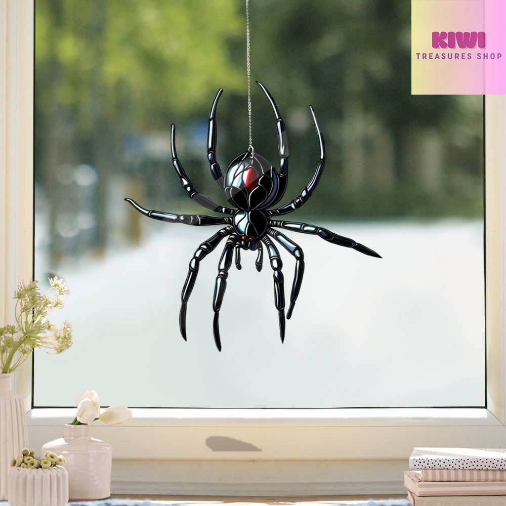 Black widow Spider Flat Acrylic Window Hangings, Gothic decor, Horror spider Gift, Halloween decor, Not suncatcher, dark academia