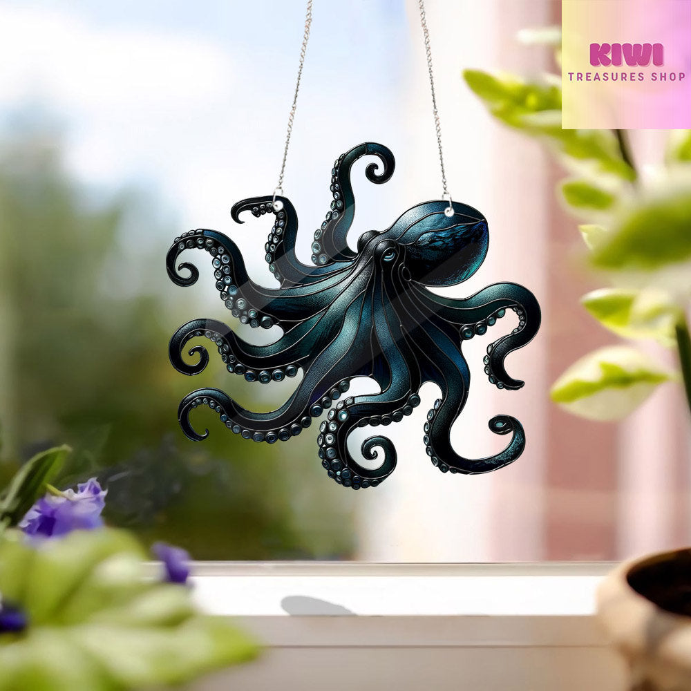 Black Octopus ACRYLIC window hanging, Octopus Window Hangings, Horror Octopus gift, Mother's day gift,, Home Decor, scary octopus