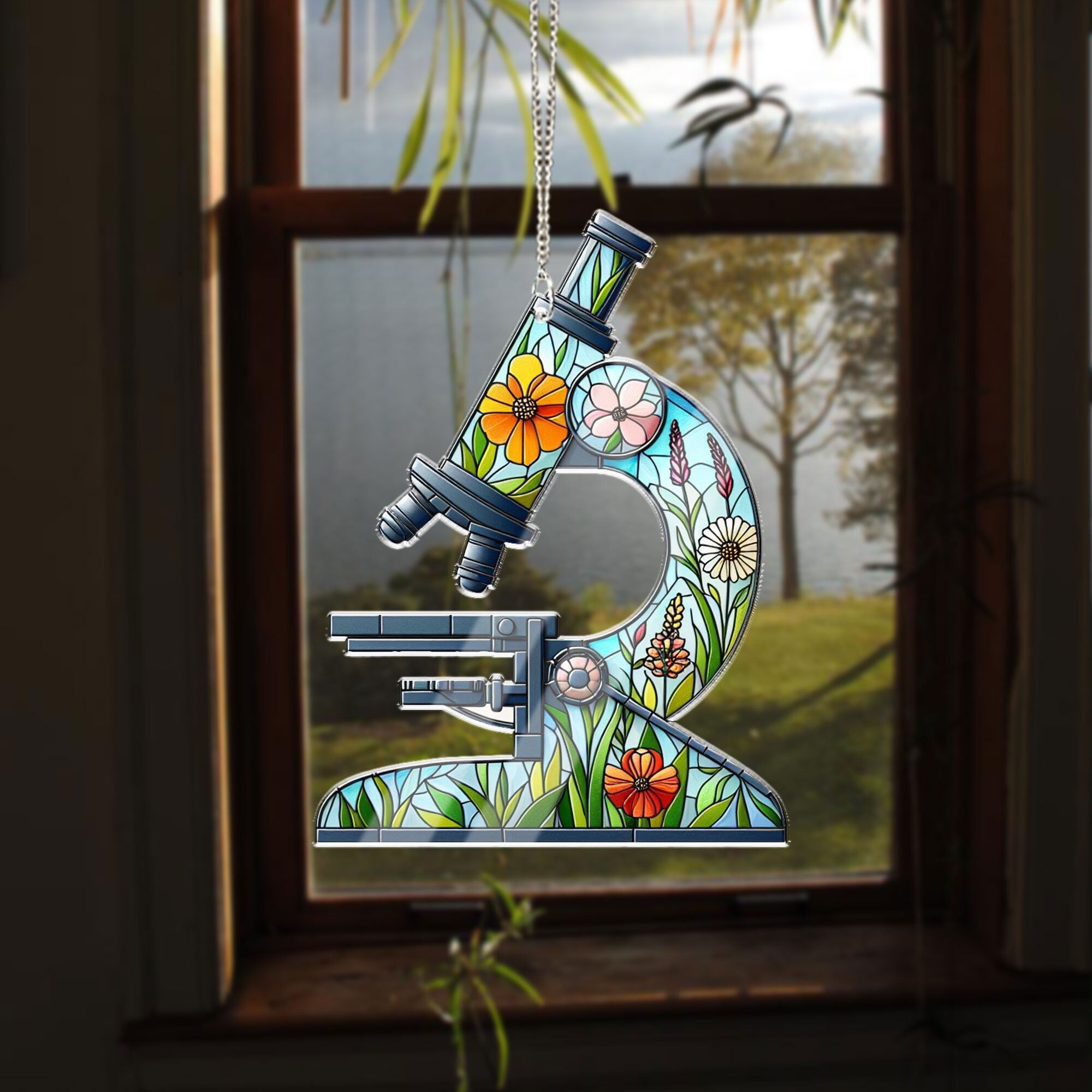Floral Micro-science Acrylic Window hanging, Stained Glass Inspired Art, Science micro Window Hangings, Office decor, Lab week 2024