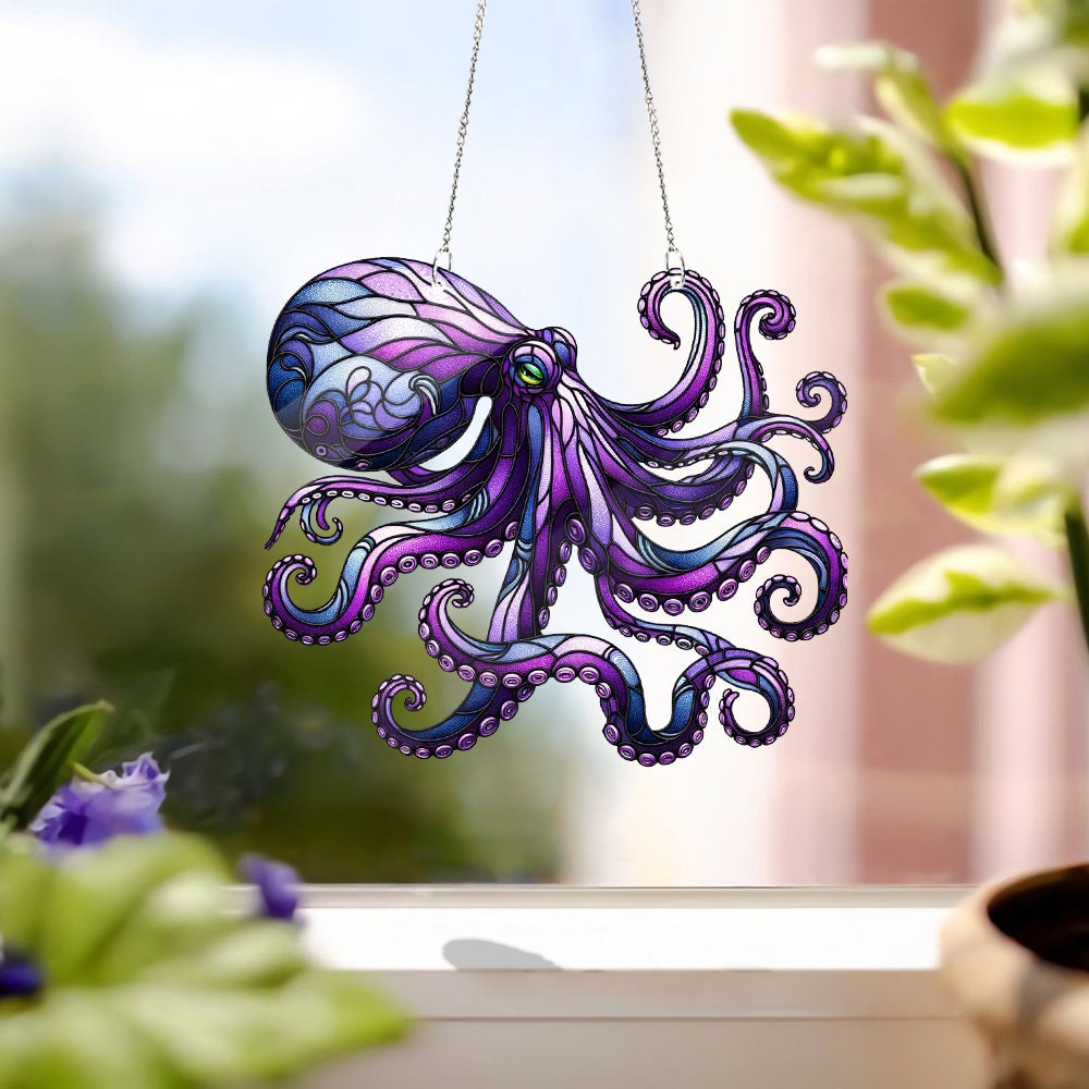 Mother's day gift set 2025 - Purple Octopus ACRYLIC window hanging, Octopus Window Hangings, Sea Octopus gift, , NOT suncatcher