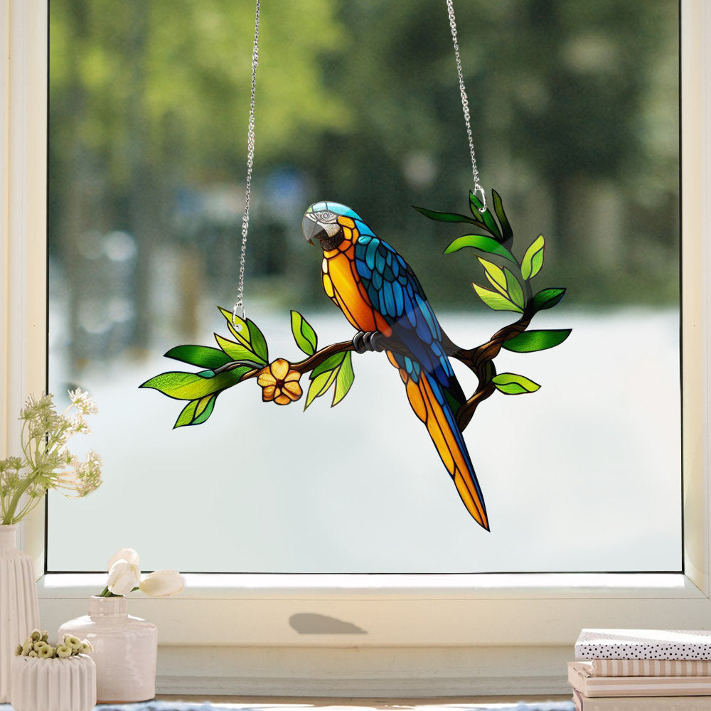 Blue Parrot FAUX Stained Glass, parrot Acrylic Window Hanging, Wall Art, Bird lovers gift, Bird Nerds, Mothers day gift, NOT Suncatcher