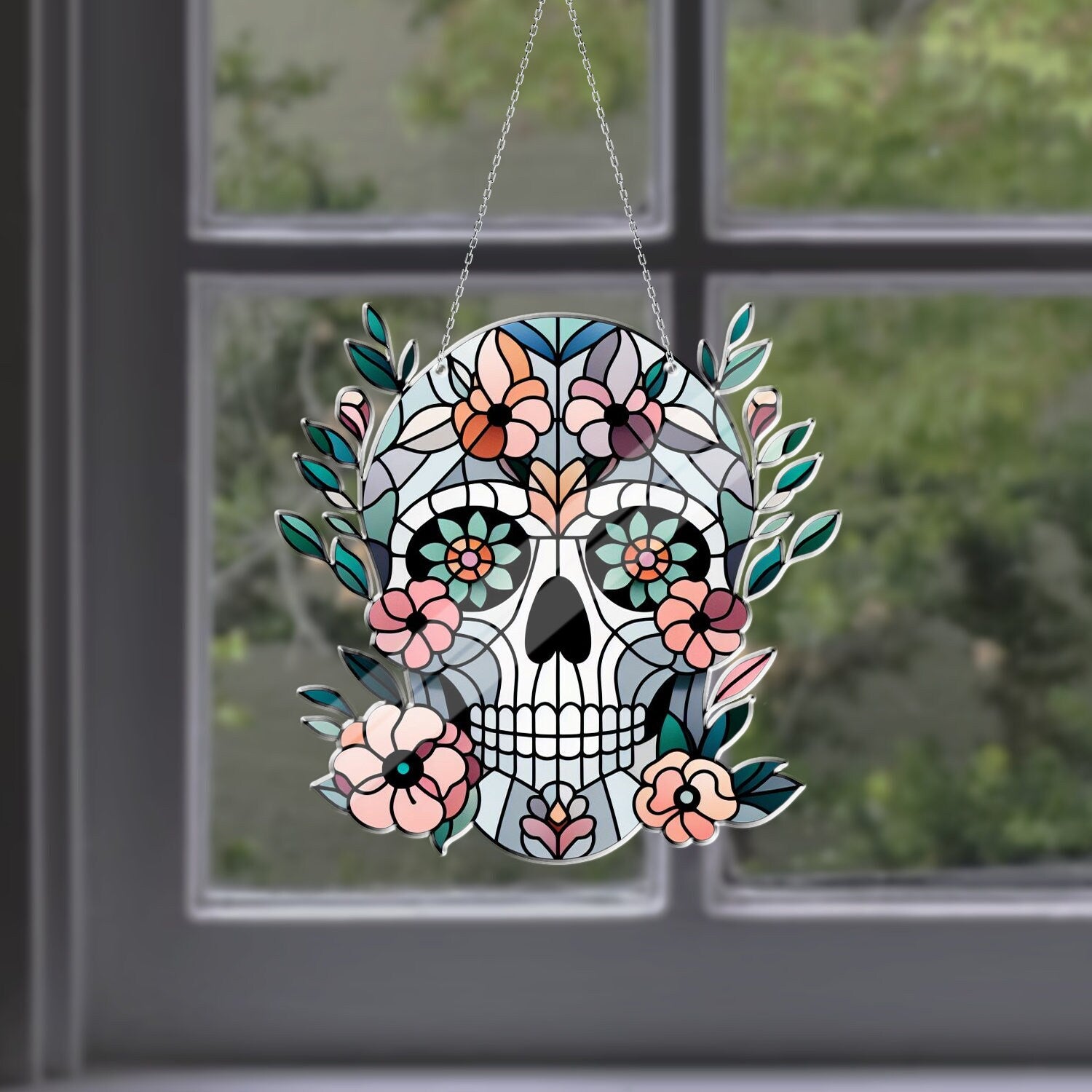 Floral Skeleton ACRYLIC window hanging, Skeleton Window Hangings, Skull gift, Mother's Day gift, Bedroom decor, gift for wife