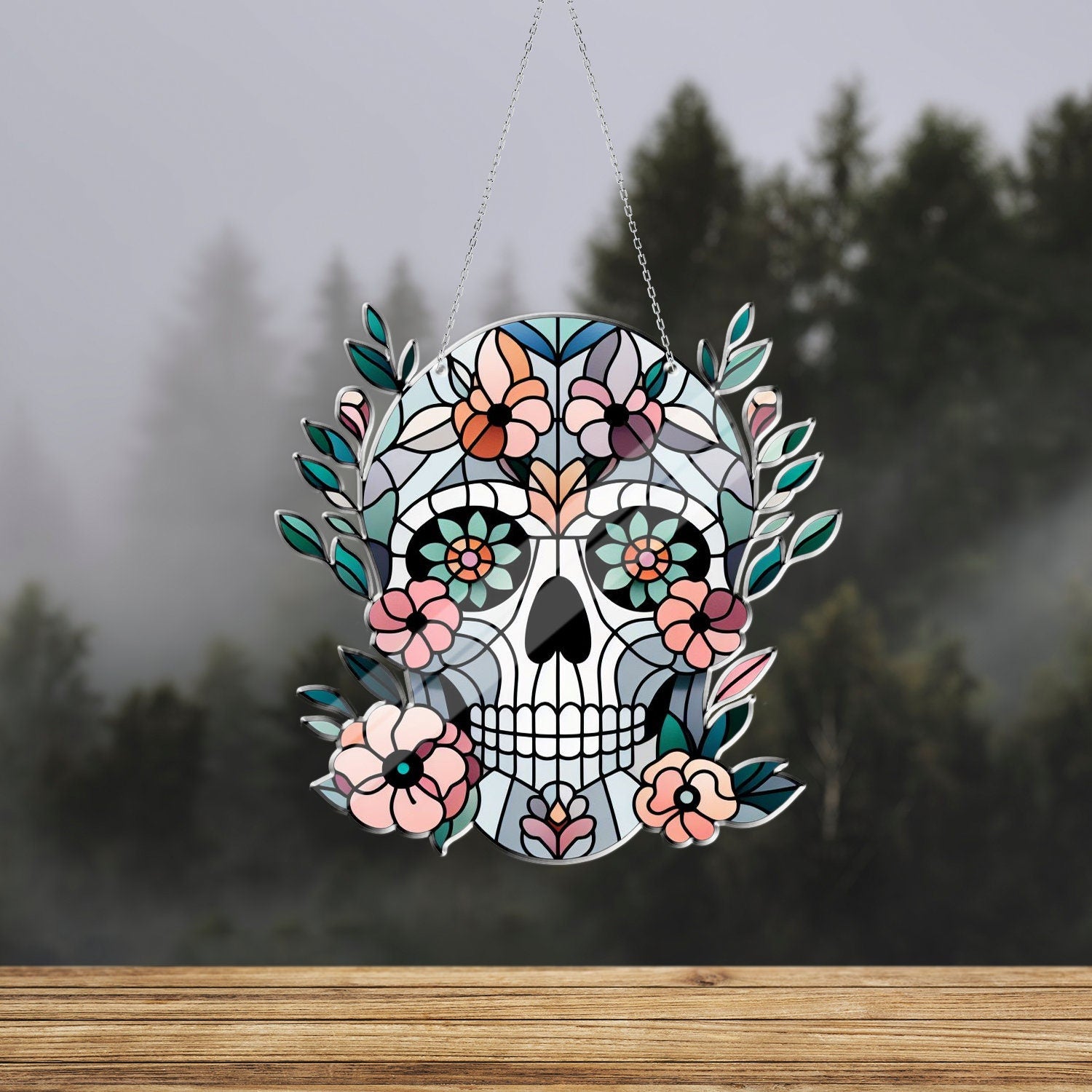 Floral Skeleton ACRYLIC window hanging, Skeleton Window Hangings, Skull gift, Mother's Day gift, Bedroom decor, gift for wife