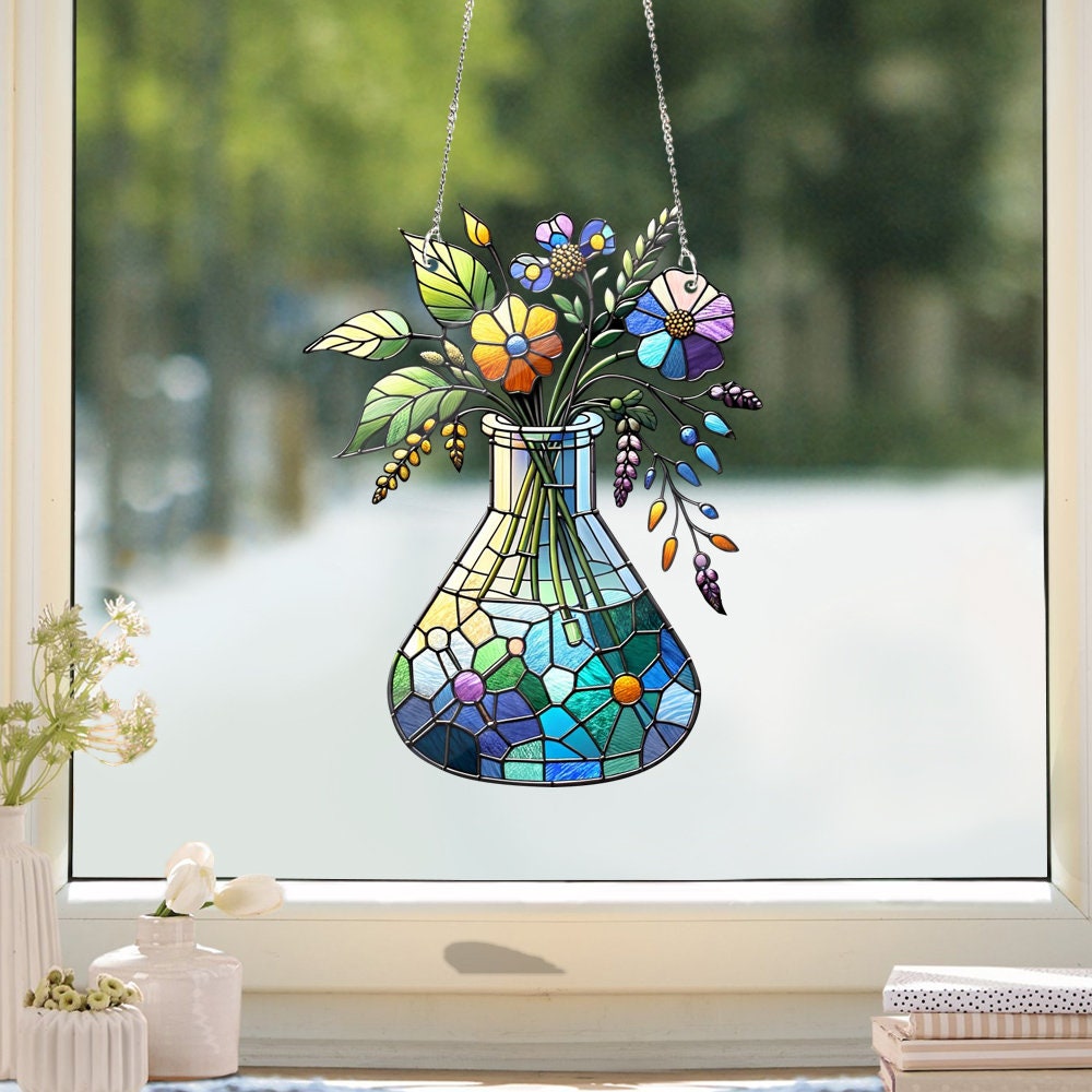 Flower Flask ACRYLIC Window Hanging, Scientist Mom Gift, Gift For Scientist, Lab Week 2025, Scientist Appreciatem, Chemistry Lover