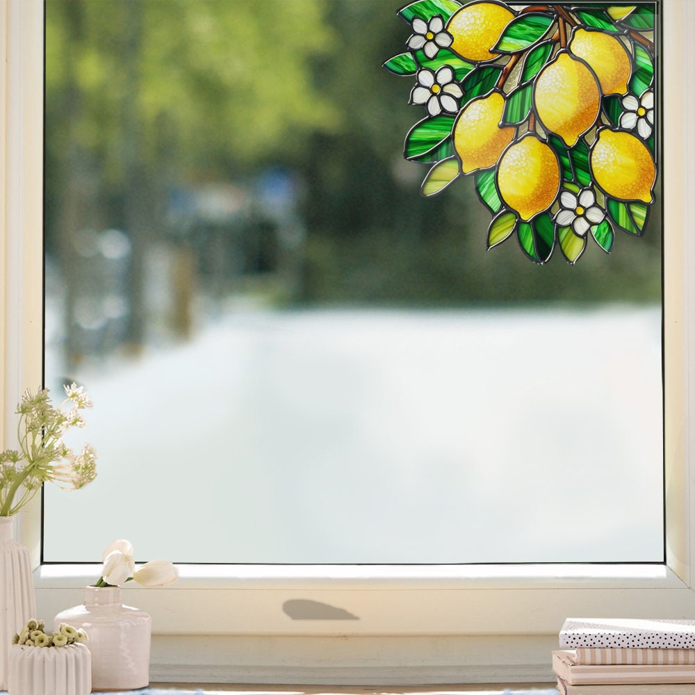 Branch of lemons corner Vinyl Decal, Window Art, Mother's day gift, gift for mom, Nature Boho Art, Yellow lemons, Window decor