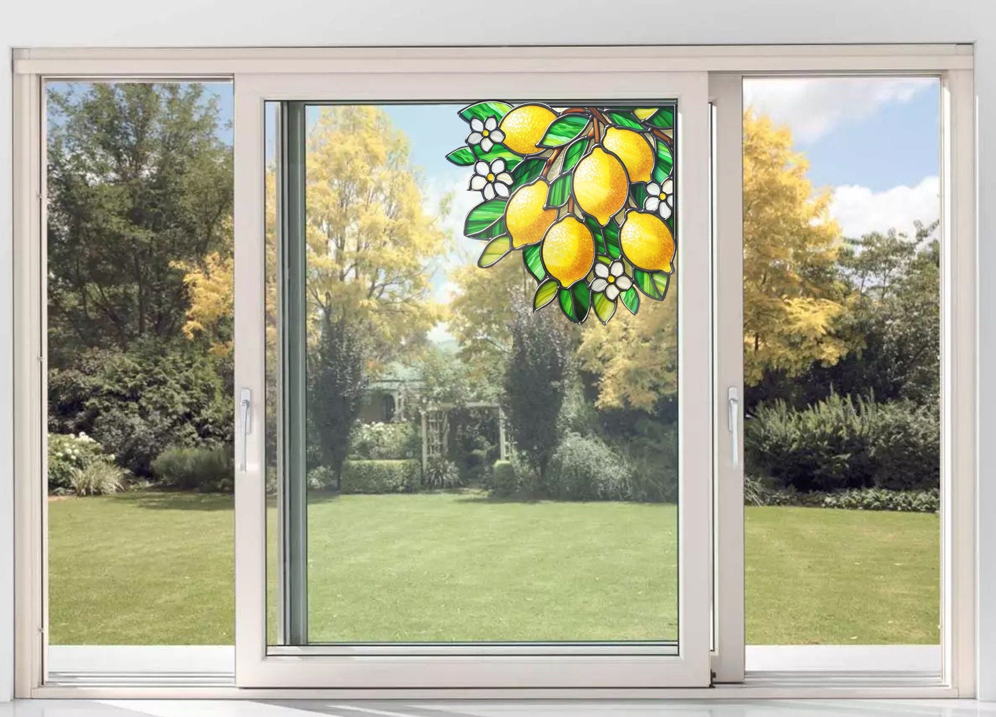 Branch of lemons corner Vinyl Decal, Window Art, Mother's day gift, gift for mom, Nature Boho Art, Yellow lemons, Window decor
