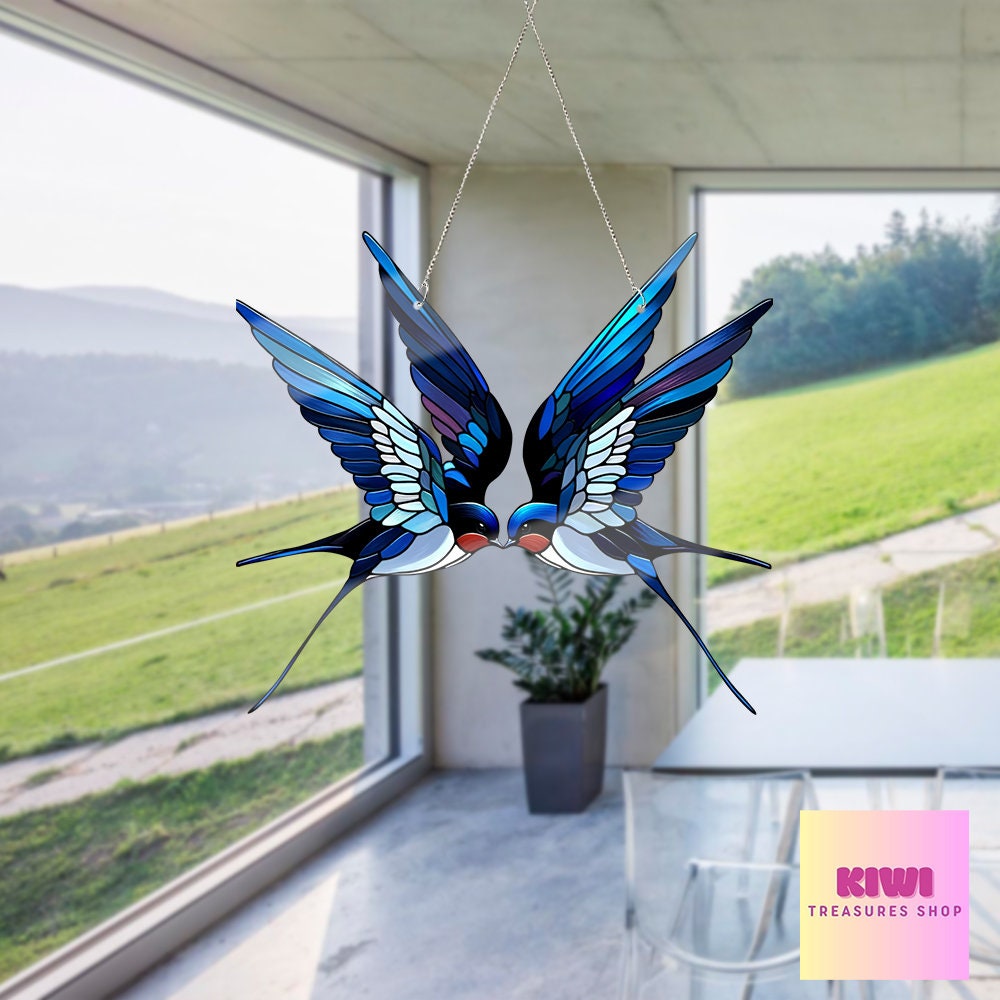 ACRYLIC Couple Of Swallows Window Hanging, Bird nerd gift, Anniversary gift, Bird Window Hanging, Bird Lover Gift, Faux stained glass