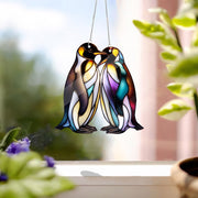 Penguin Couple Faux Stained Glass- ACRYLIC window hanging, NOT SUNCATCHER, Couple gift, Anniversary gift, Bedroom decor, gift for wife
