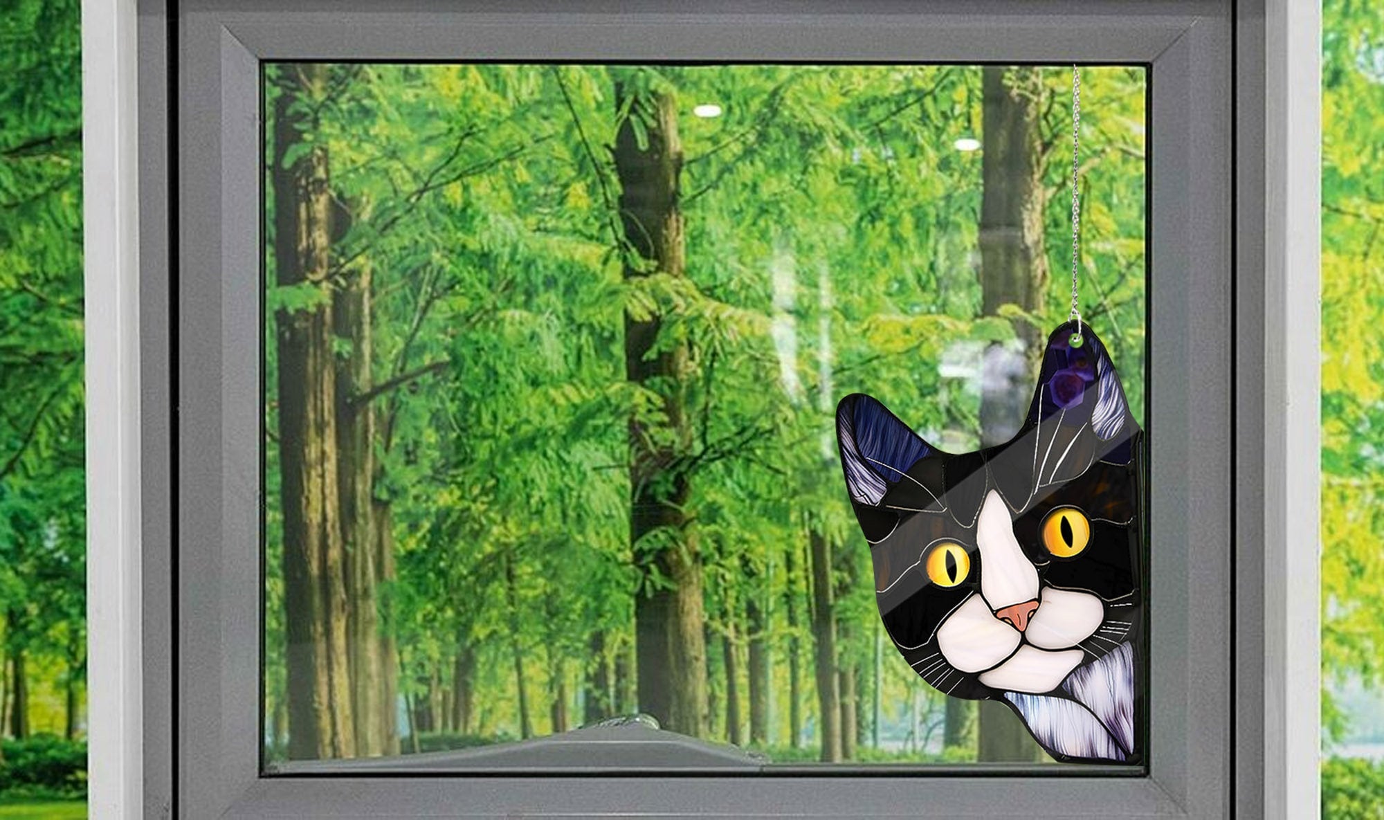 Cute tuxedo cat peeking Acrylic Window Hanging, Cat Mom gift, NOT Suncatcher, Mother's day gift, sneaking cat, Tuxedo cat lover gift