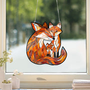 Fox family Window ACRYLIC Hanging, FAUX Stain Glass, Fox lovers, Cute Fox Gift, Animal Decor, Mother's day gift, Mother's day fox