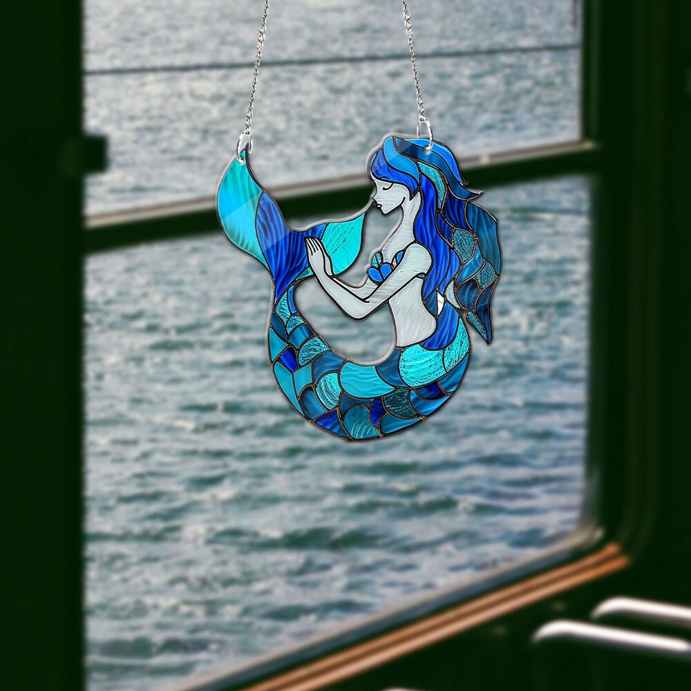 Mermaid Acrylic Window Hanging, Wall Art, Mermaid Hanging, Indoor Decor, Mermaid lovers gift, FAUX Stained glass, NOT Suncatcher