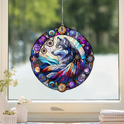 Wolf Native American Acrylic Ornament, Faux Stained Glass, Wolf Stained Glass Acrylic Window Hangings, Stained Glass Inspired Art,