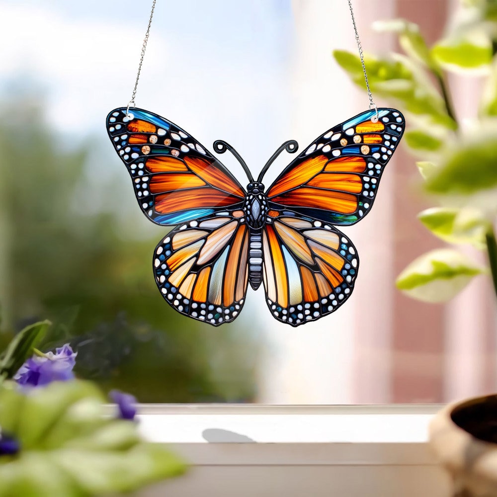 Monarch Butterfly Acrylic Window Hanging, Faux Stained Glass Art, NOT Suncatcher, Perfect for Home, Garden, Gift For Her, butterfly lovers