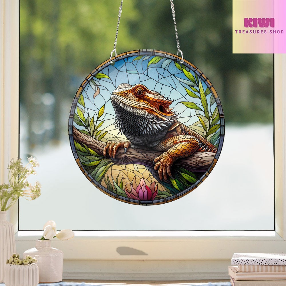 Bearded Dragon ACRYLIC window hanging, Reptile lovers gift, Lizard decor, Bearded Dragon decor, Faux Stained Glass, Not suncatcher
