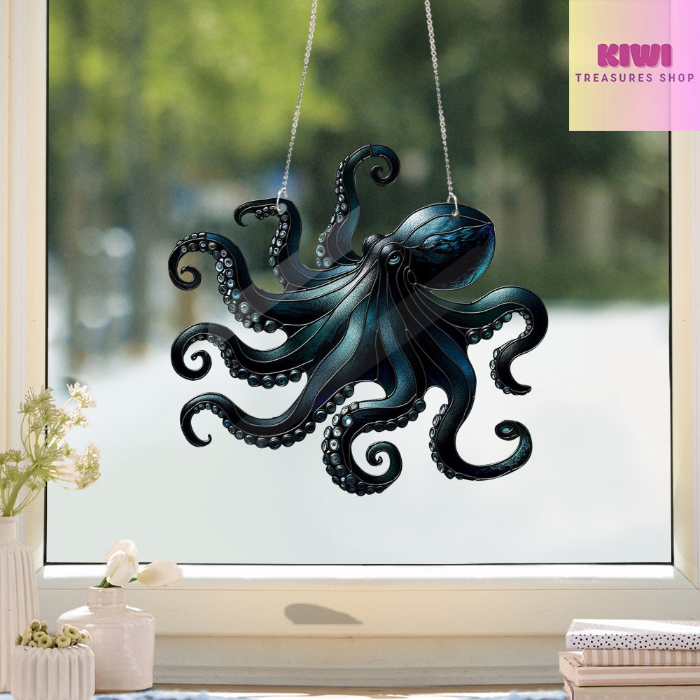 Black Octopus ACRYLIC window hanging, Octopus Window Hangings, Horror Octopus gift, Mother's day gift,, Home Decor, scary octopus