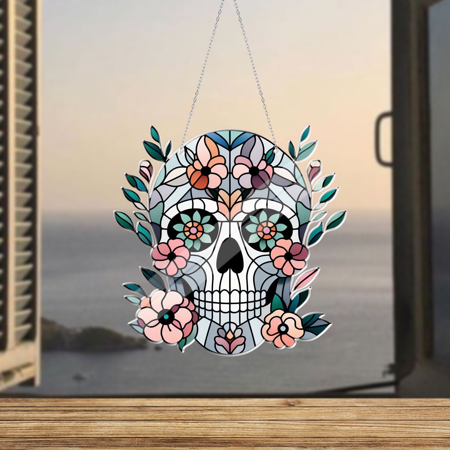 Floral Skeleton ACRYLIC window hanging, Skeleton Window Hangings, Skull gift, Mother's Day gift, Bedroom decor, gift for wife