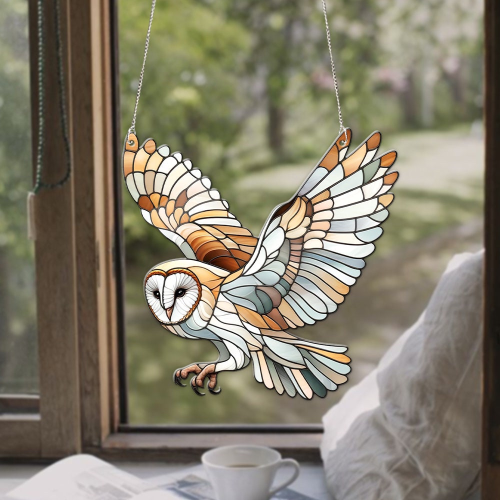 Barn Owl Acrylic Window Hangings, NOT SUNCATCHER, Horror ornament, Home Decor, Gothic Owl, Hallowen decor, owl lovers gift