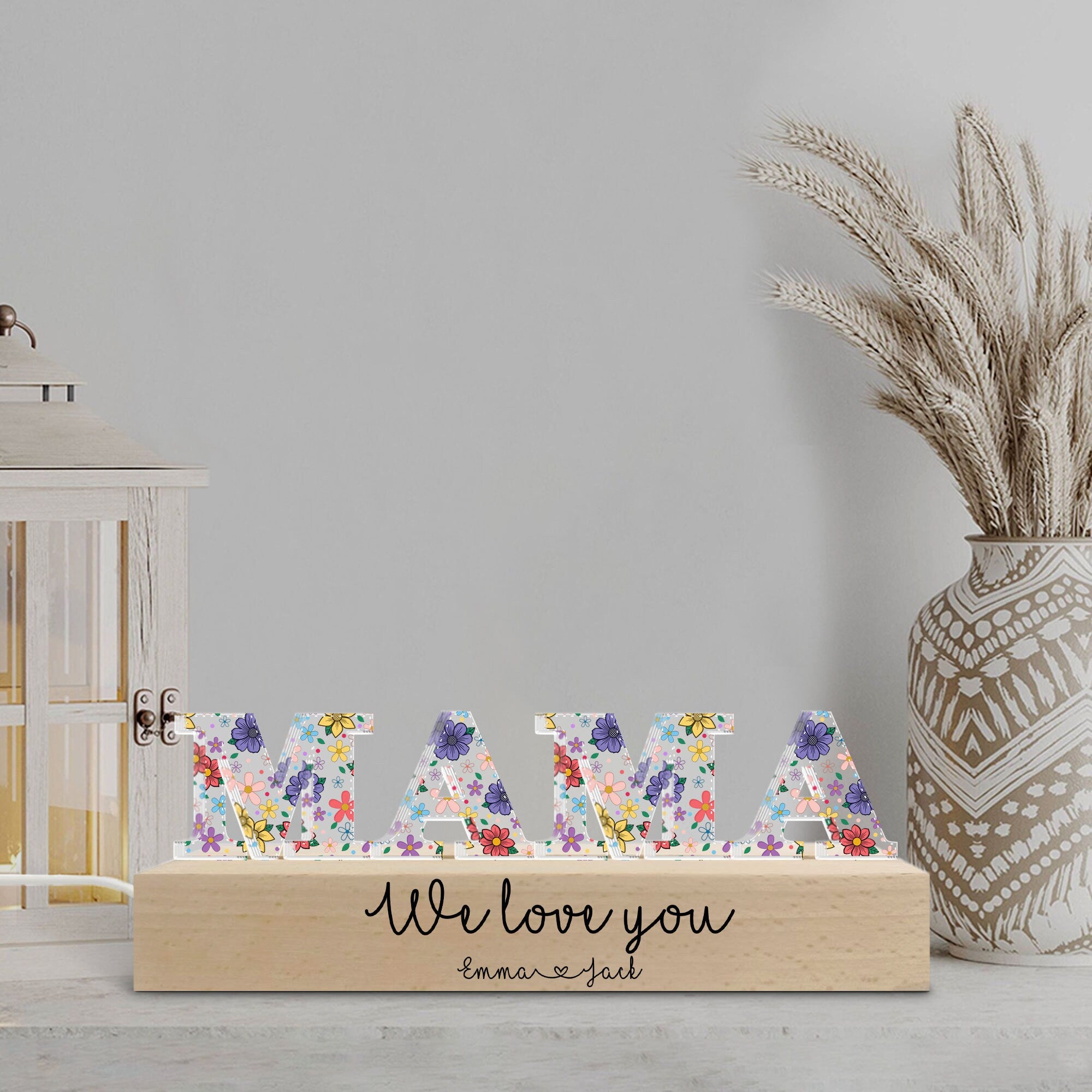 Personalized Night Light Mama,  Mother's day Mom Grandma gift, Mom Led light, 1st Mother's day gift, Floral boho Mama Led