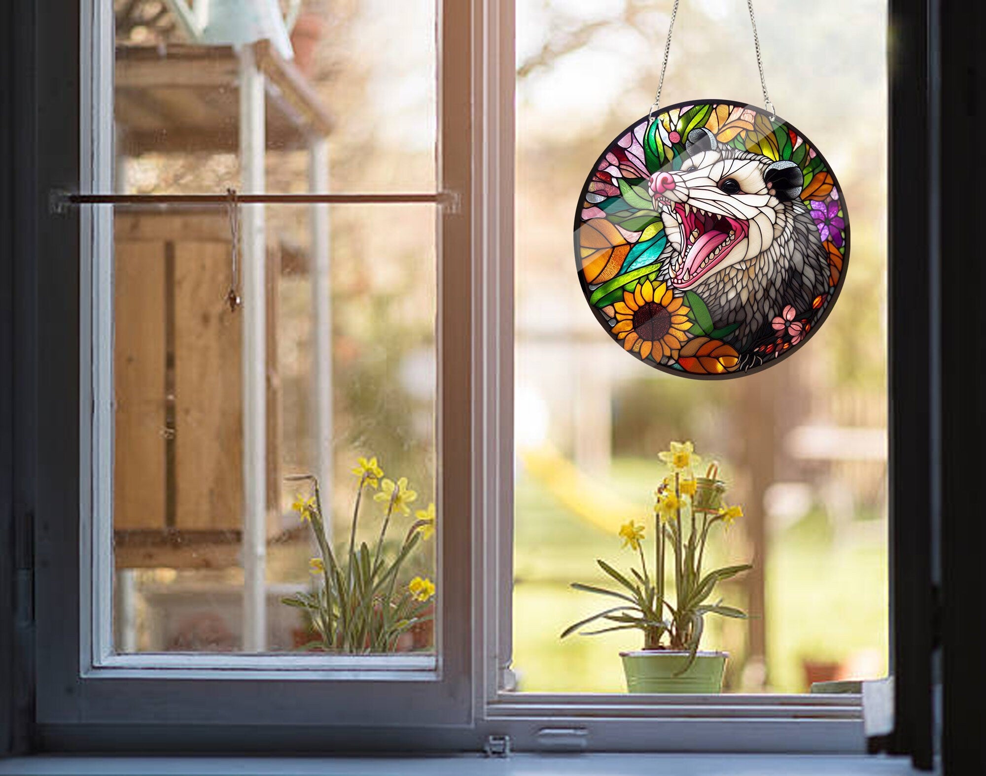 Cute Opossum In Flower Garden Window Art, Acrylic Window Hanging, Opossum Decor, Stay Trashy, Opossum Gift Mother's day gift set 2025