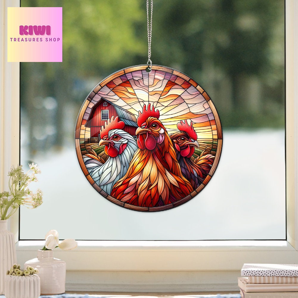 Cute 3 peeking chickens ACRYLIC window hanging, Farmhouse Window Hangings, Gift for farmer, Chicken lady gift, Not Suncatcher