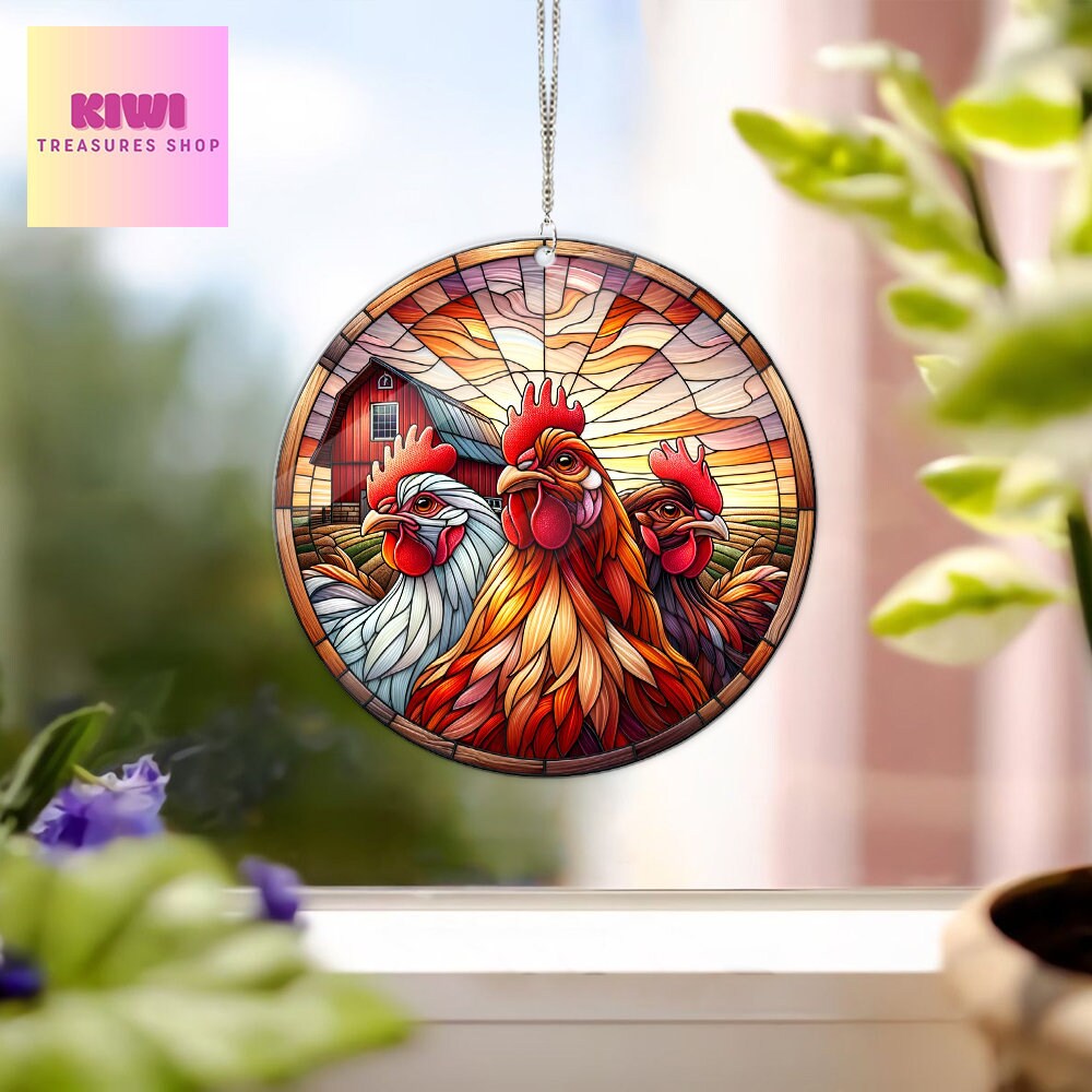 Cute 3 peeking chickens ACRYLIC window hanging, Farmhouse Window Hangings, Gift for farmer, Chicken lady gift, Not Suncatcher