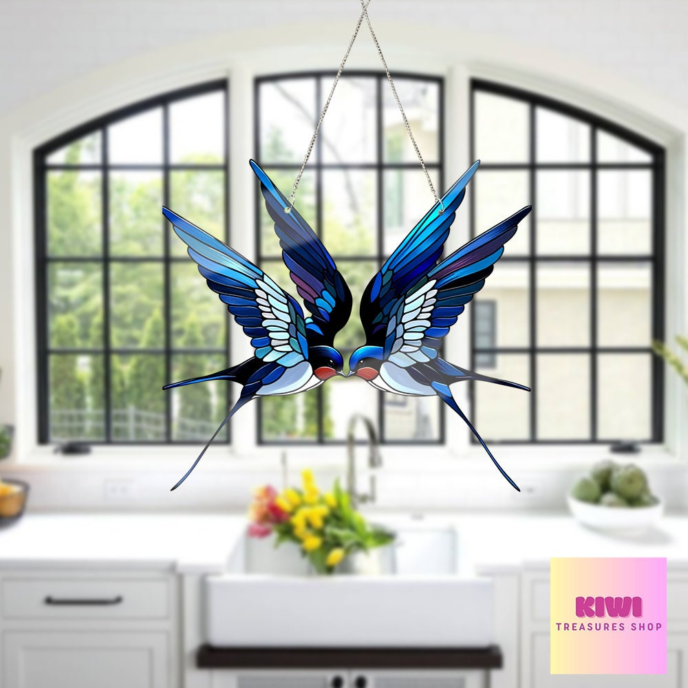 ACRYLIC Couple Of Swallows Window Hanging, Bird nerd gift, Anniversary gift, Bird Window Hanging, Bird Lover Gift, Faux stained glass