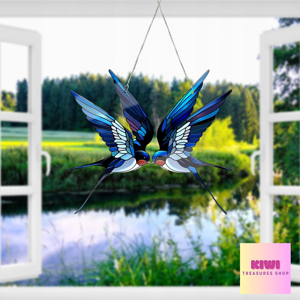 ACRYLIC Couple Of Swallows Window Hanging, Bird nerd gift, Anniversary gift, Bird Window Hanging, Bird Lover Gift, Faux stained glass