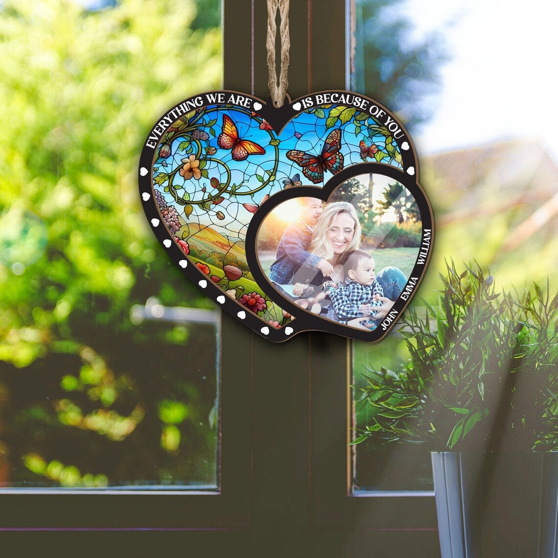 Personalized Everything we are is because of you Suncatcher Ornament, Mother's day gift, mom and kids, Best mom ever, custom photo