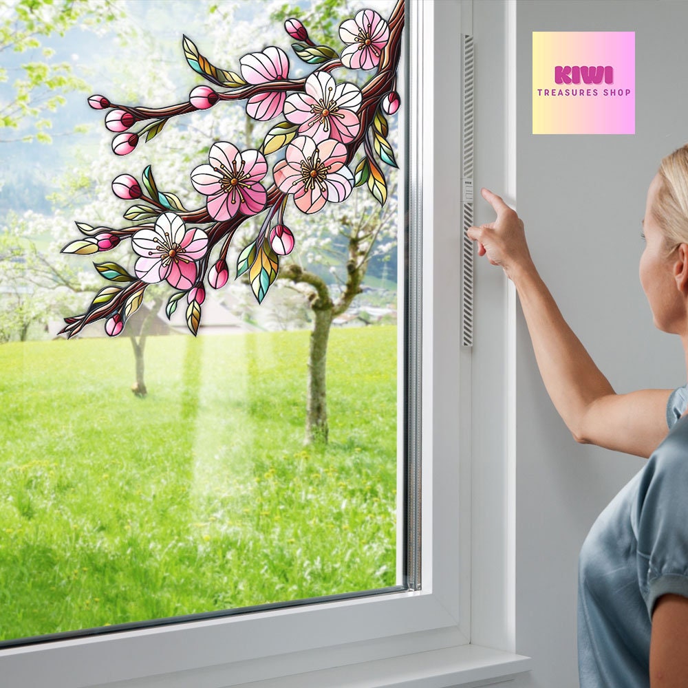 Sakura Twig Branch Transparent Vinyl Decal, Window Art, Home decor, Gardener gift, Mother's day gift, Sakura flower decal, Housewarming gift