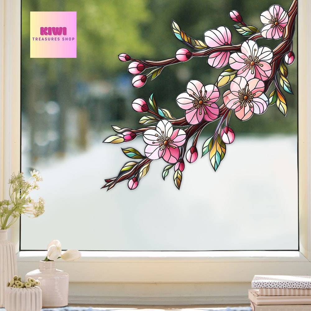 Sakura Twig Branch Transparent Vinyl Decal, Window Art, Home decor, Gardener gift, Mother's day gift, Sakura flower decal, Housewarming gift