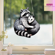 ACRYLIC Raccoon Hugging Opossum Window Hanging, Eat Trash, Stay Trasy, Possum lovers gift, Animal Decor, Mother's day gift