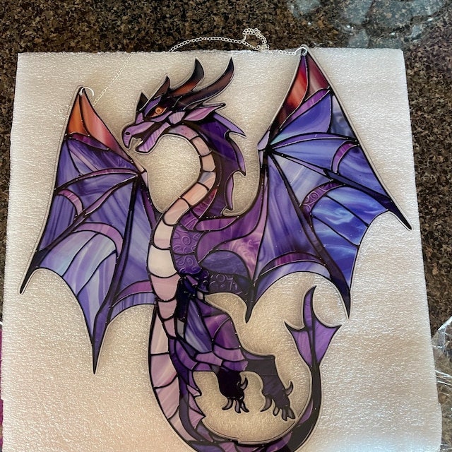 Purple Dragon Acrylic Window Hangings, Dragon lovers gift, NOT SUNCATCHER, Home Decor, gift for kids, Dragon decor