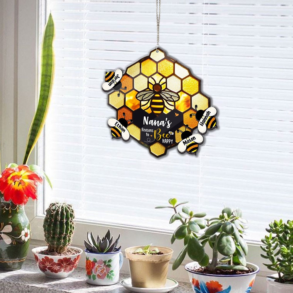 Personalized Grandma's Reason to bee happy ACRYLIC Window hanging, Grandma Nana grandkids names, Family gift,MOTHER'S DAY gift set 2025