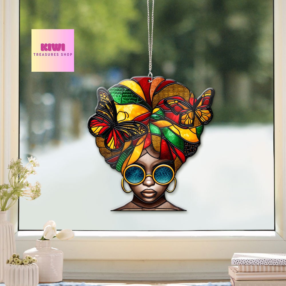 Afro Juneteenth girl ACRYLIC window hanging, Black Woman Window Hangings, 1865 vibes, Home decoration, gift for black daughter