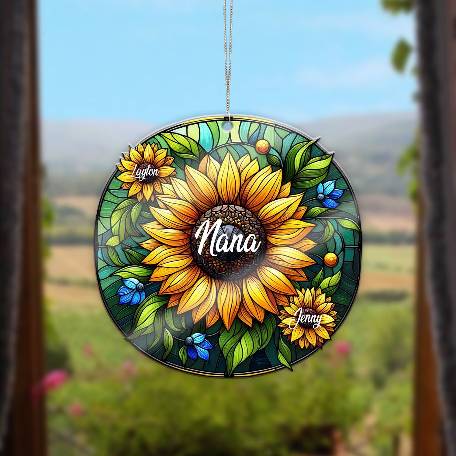 Custom Nana Grandkids Sunflower ACRYLIC Window Hanging, Grandma Faux Stained Glass, Home Decoration, Mother's Day Gift, Custom Name Gift