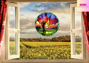 ACRYLIC Sunset Golfing Window Hanging, Golf hanging, Father's day gift, Golf lovers gift, Sunset landscape, NOT SUNCATCHER