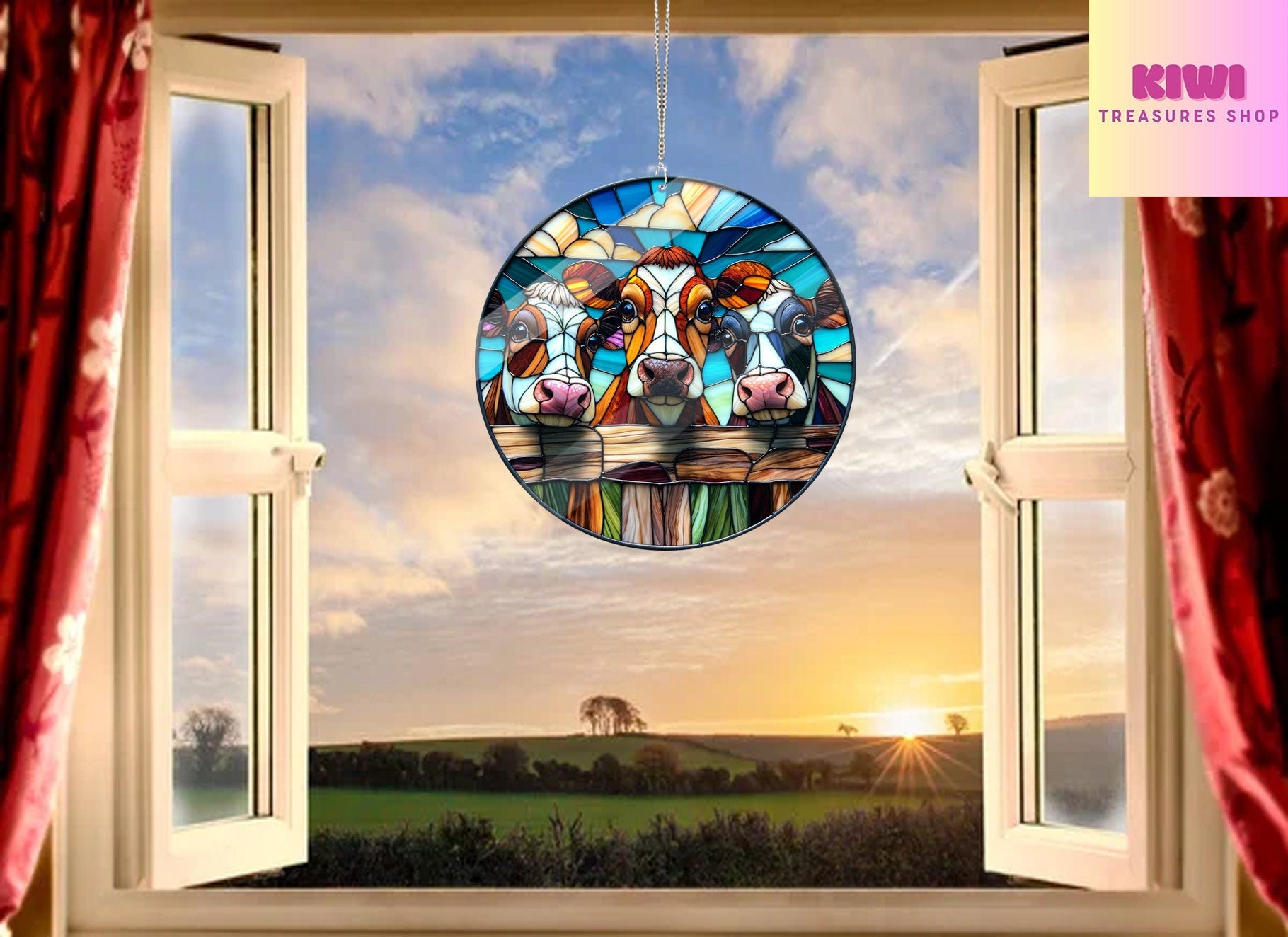 Cute 3 peeking cows ACRYLIC window hanging, Farmhouse Window Hangings, Gift for farmer, Housewarming gift, Faux Stained Glass,not suncatcher
